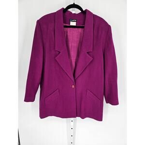 VTG pan-her Women's Purple Wool Long Sleeve Single Button Pockets Blazer XL